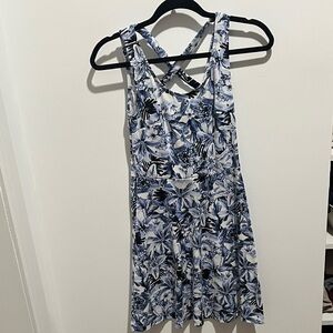 H&M A line Floral Blue and White Dress